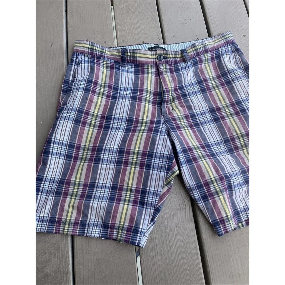 BANANA REPUBLIC Men's Plaid Shorts Summer Fun 100% Cotton Size 36